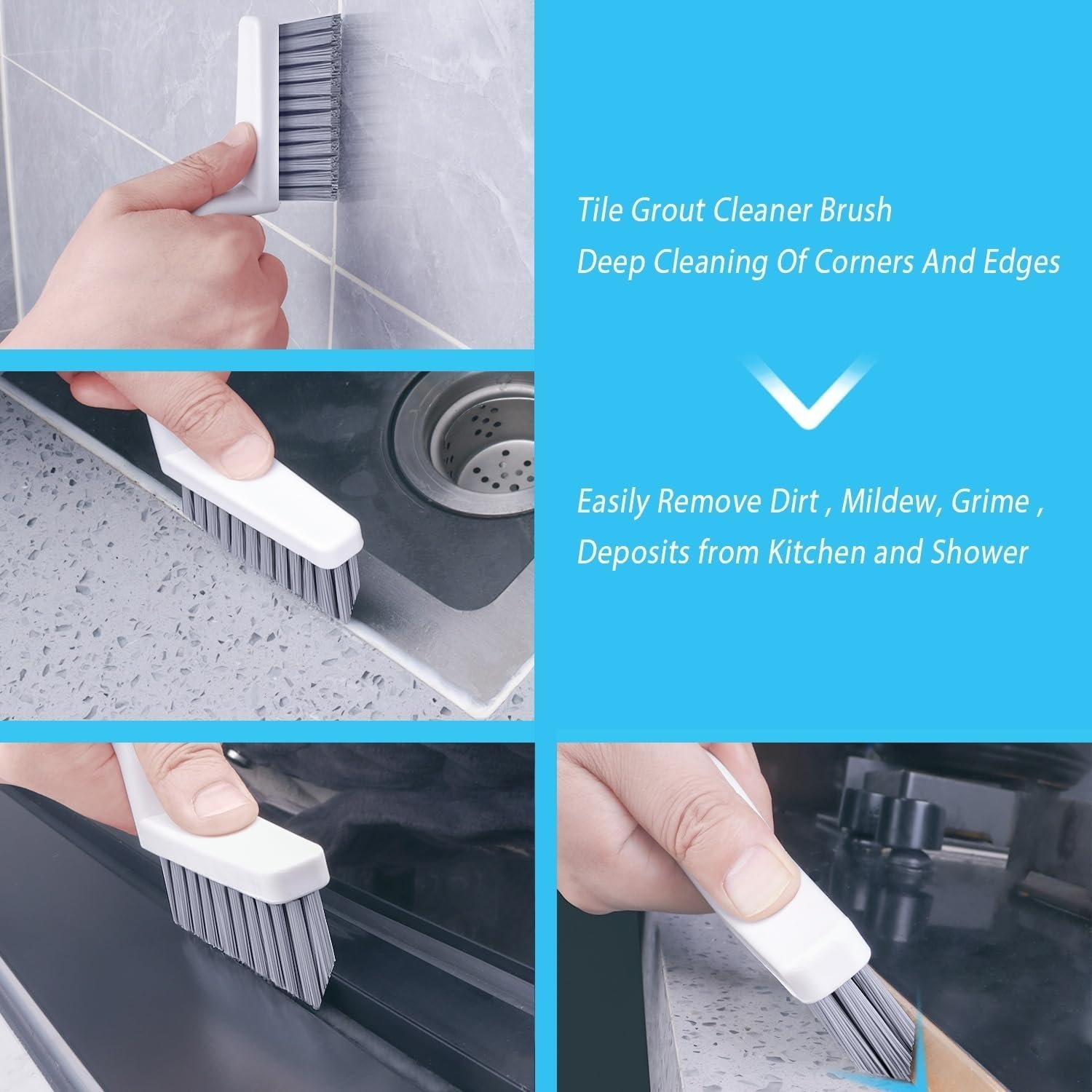 Grout Cleaner Brush V Shape, Stiff Grout Cleaning Brushes - Image 6