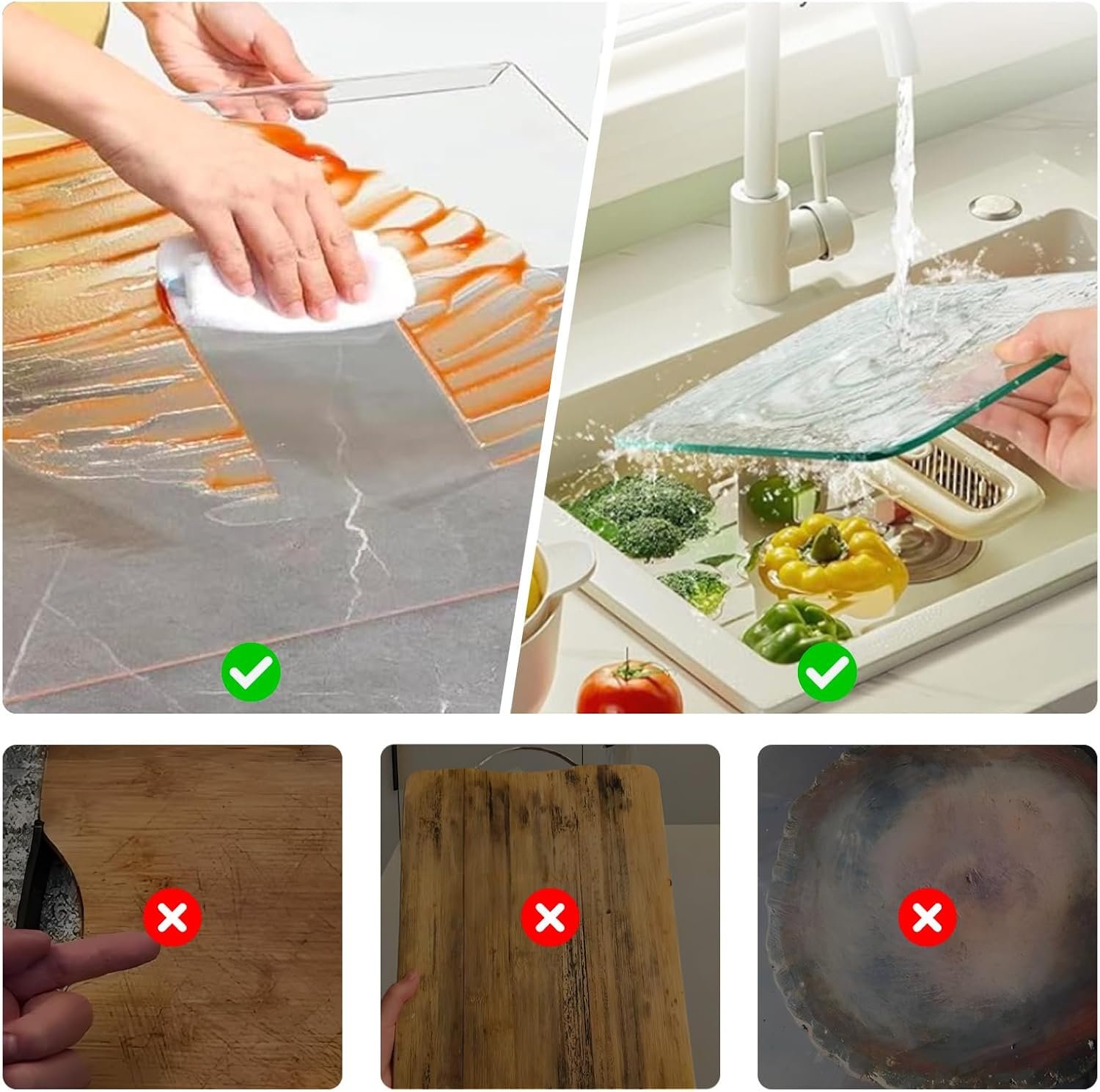 3-Piece Acrylic Cutting Board Set with Counter Lip - Image 3